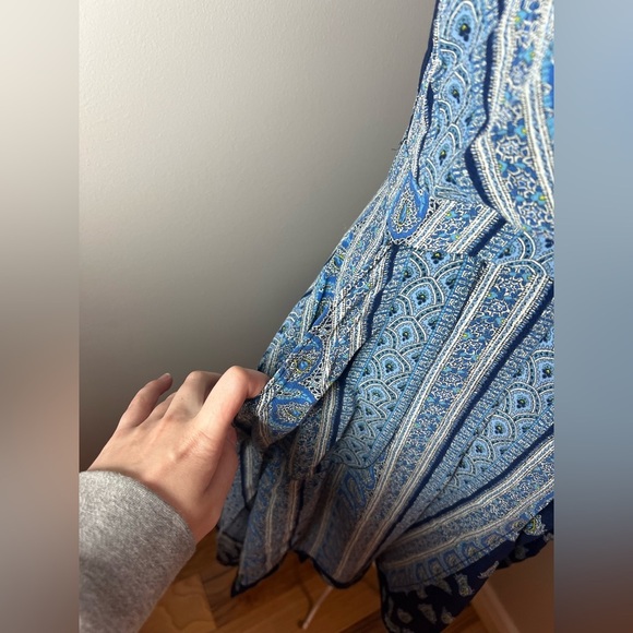 Anthropologie Maeve Eclipsed Faux Wrap Blue Paisley Motif Dress Sz 2 Asymmetric - Picture 5 of 9
